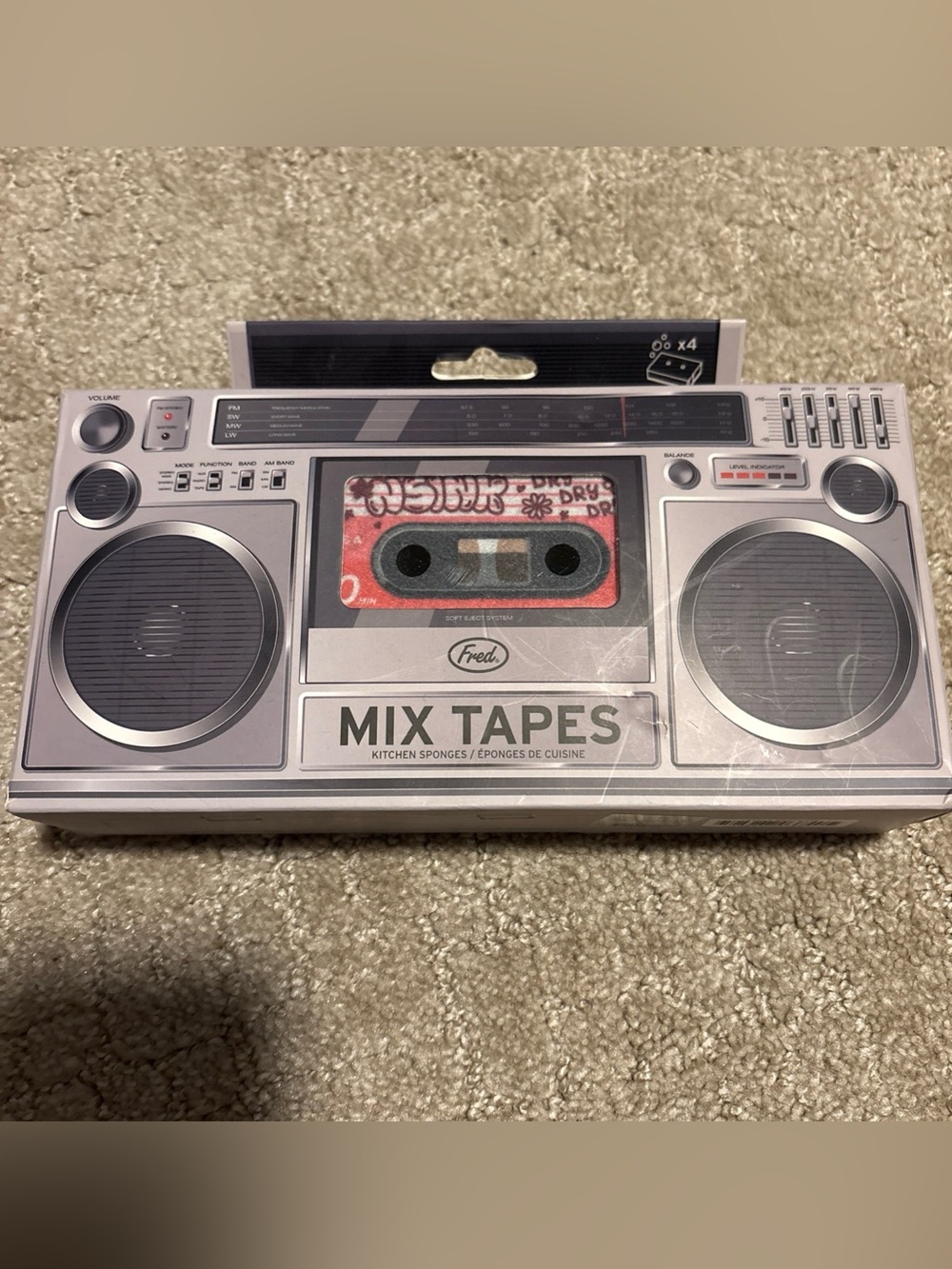 Fred & Friends Mix Tape Kitchen Sponges 4 Pack Assorted Colors Cleaning Pads